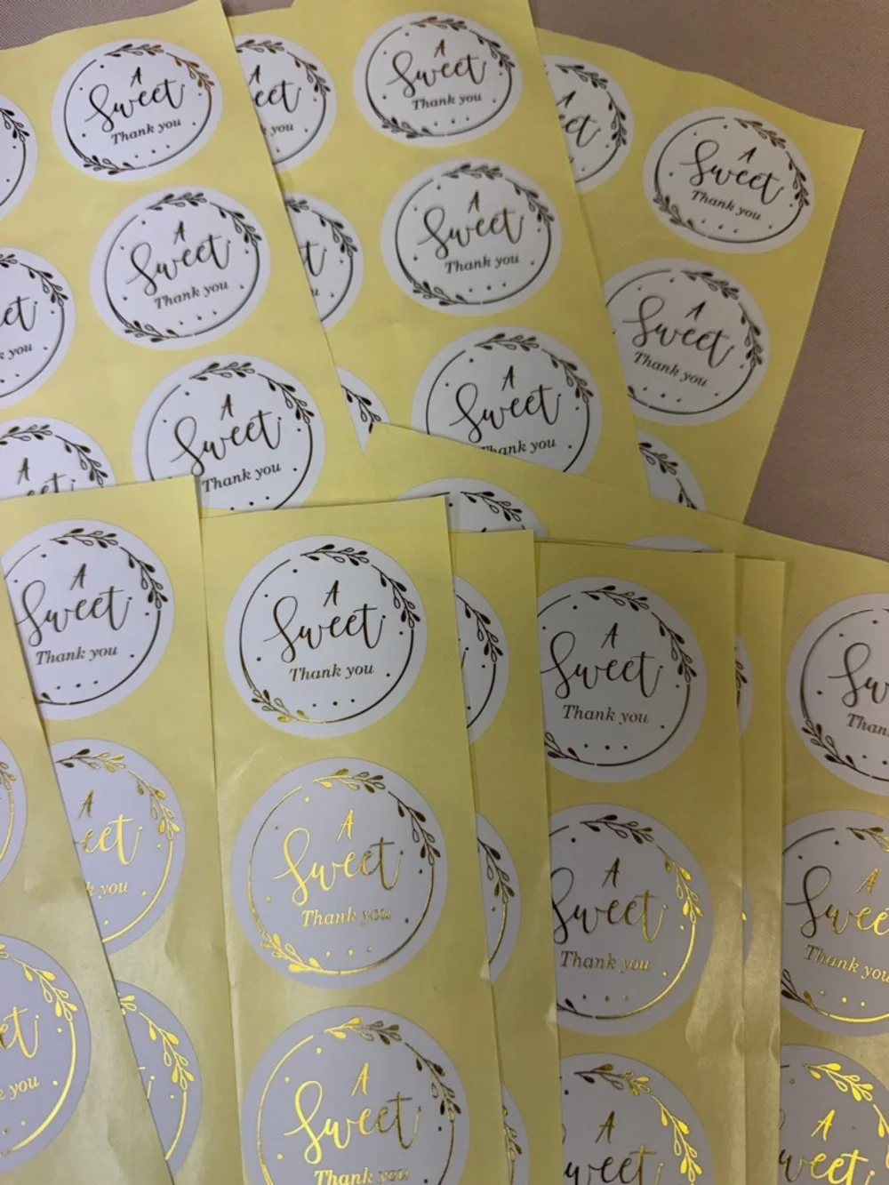 A Sweet Thank You 120 Count Round Stickers 10 sheets in the bundle gold writing